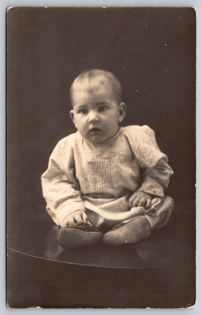 Antique RPPC Baby Portrait "Leanie Bugs" 1918-1930 AZO Stamp Box Postcard